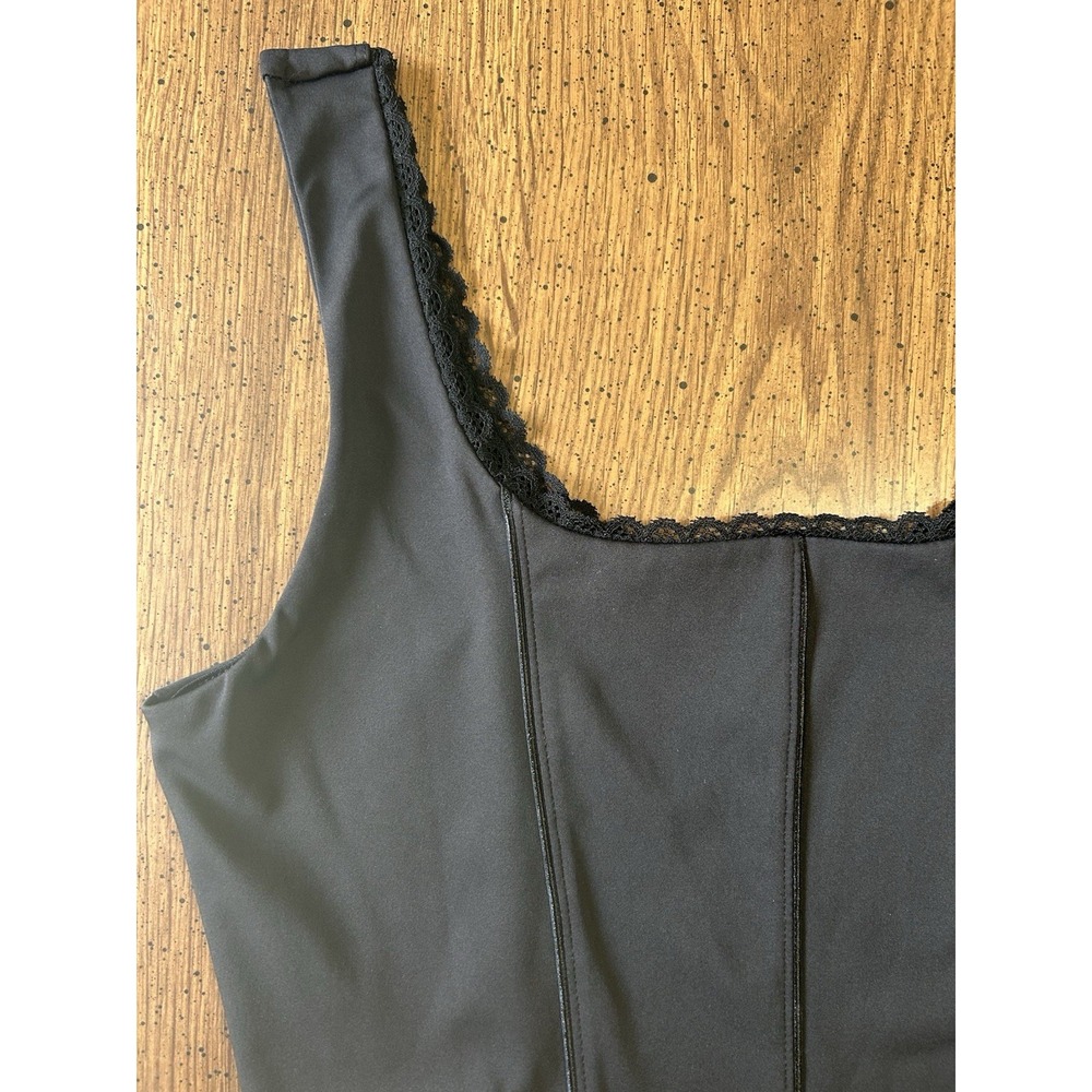 Black Lace Trim goth Crop Tank Top Scoop Neck Stretch Womens M